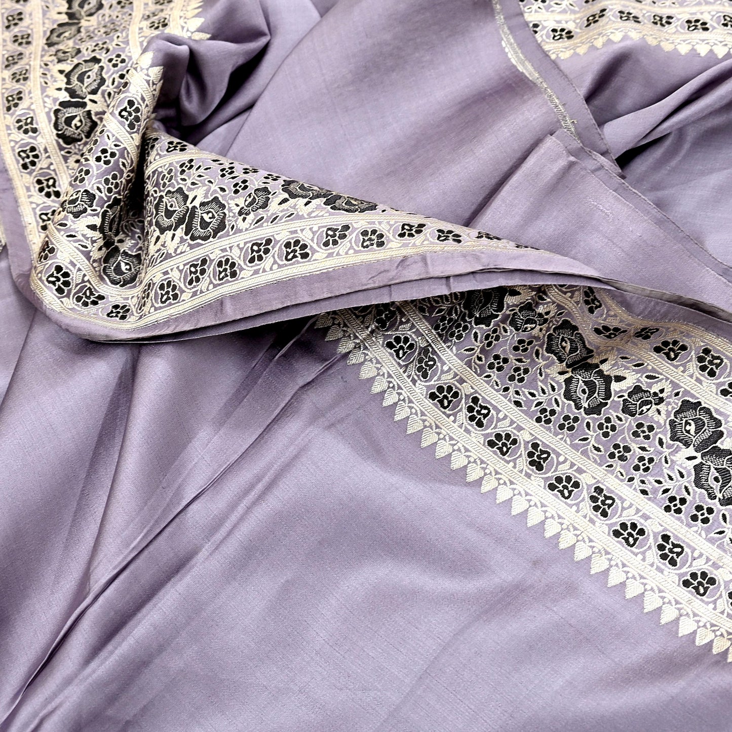 Indian Vintage Sari Gray Heavy Pure Satin Silk  Woven Banarasi Sarees Zari 5Yd Craft Fabric Dress making Crafting Ethnic Quilting Upcycle