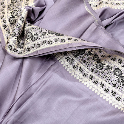 Indian Vintage Sari Gray Heavy Pure Satin Silk  Woven Banarasi Sarees Zari 5Yd Craft Fabric Dress making Crafting Ethnic Quilting Upcycle