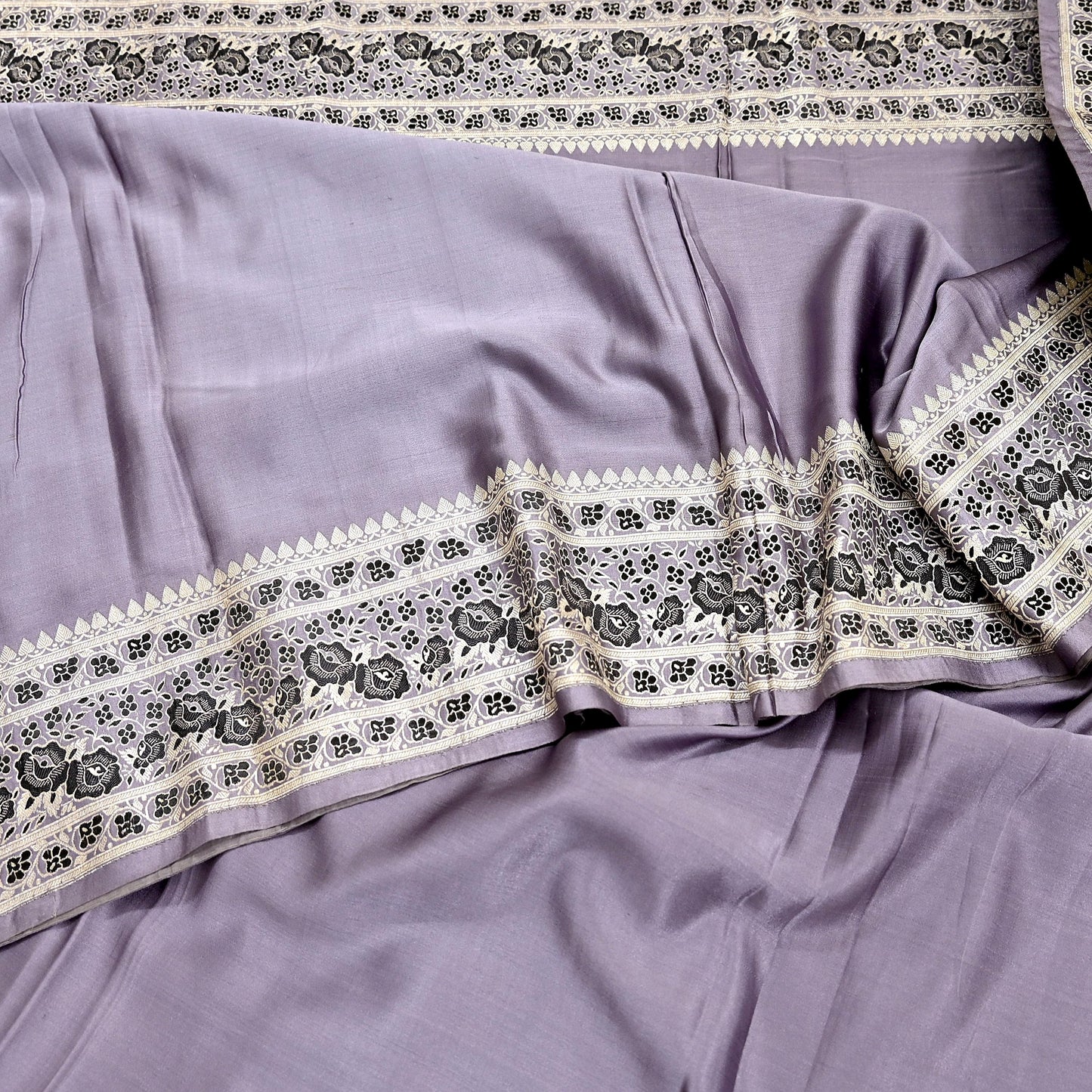 Indian Vintage Sari Gray Heavy Pure Satin Silk  Woven Banarasi Sarees Zari 5Yd Craft Fabric Dress making Crafting Ethnic Quilting Upcycle