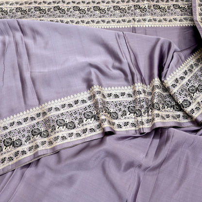 Indian Vintage Sari Gray Heavy Pure Satin Silk  Woven Banarasi Sarees Zari 5Yd Craft Fabric Dress making Crafting Ethnic Quilting Upcycle