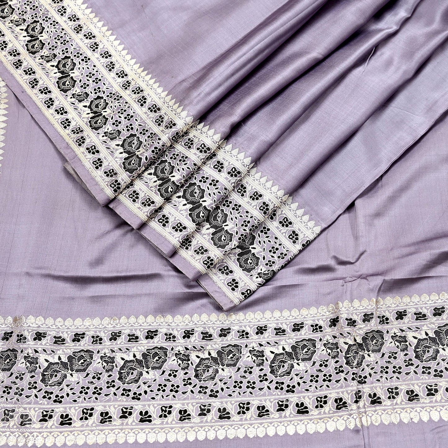 Indian Vintage Sari Gray Heavy Pure Satin Silk  Woven Banarasi Sarees Zari 5Yd Craft Fabric Dress making Crafting Ethnic Quilting Upcycle