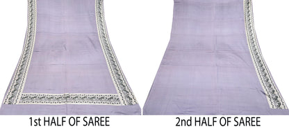 Indian Vintage Sari Gray Heavy Pure Satin Silk  Woven Banarasi Sarees Zari 5Yd Craft Fabric Dress making Crafting Ethnic Quilting Upcycle