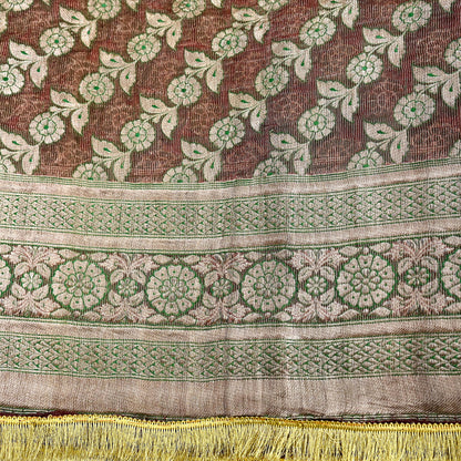 Indian Vintage Heavy Wedding Maroon Dupatta Pure Organza Silk Stole Hand woven Banarasi Scarves Zari Bridal Veil Wrap Hijab