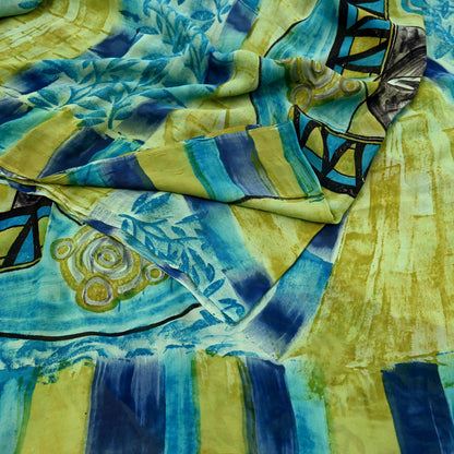 Indian Vintage Sari Blue & Green 100% Pure Georgette Silk Printed Sarees Sewing 6yd Craft Soft Dress Designing for Crafting Abstract