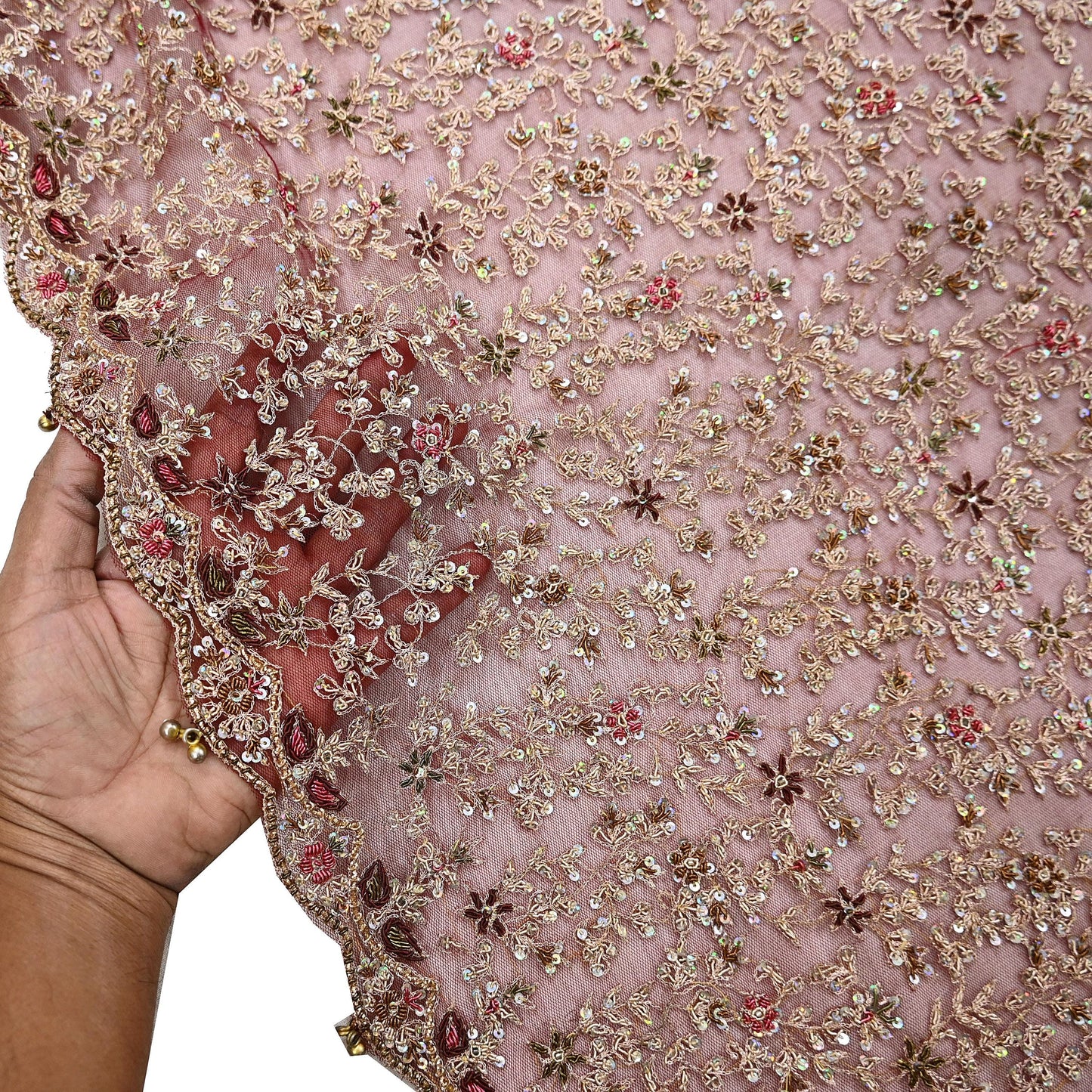 Indian Vintage Heavy Wedding Maroon Dupatta Net Mesh Long Stole Hand Embroidered Scarves Golden Zardozi Zari Sequins Dridal Veil Hijab