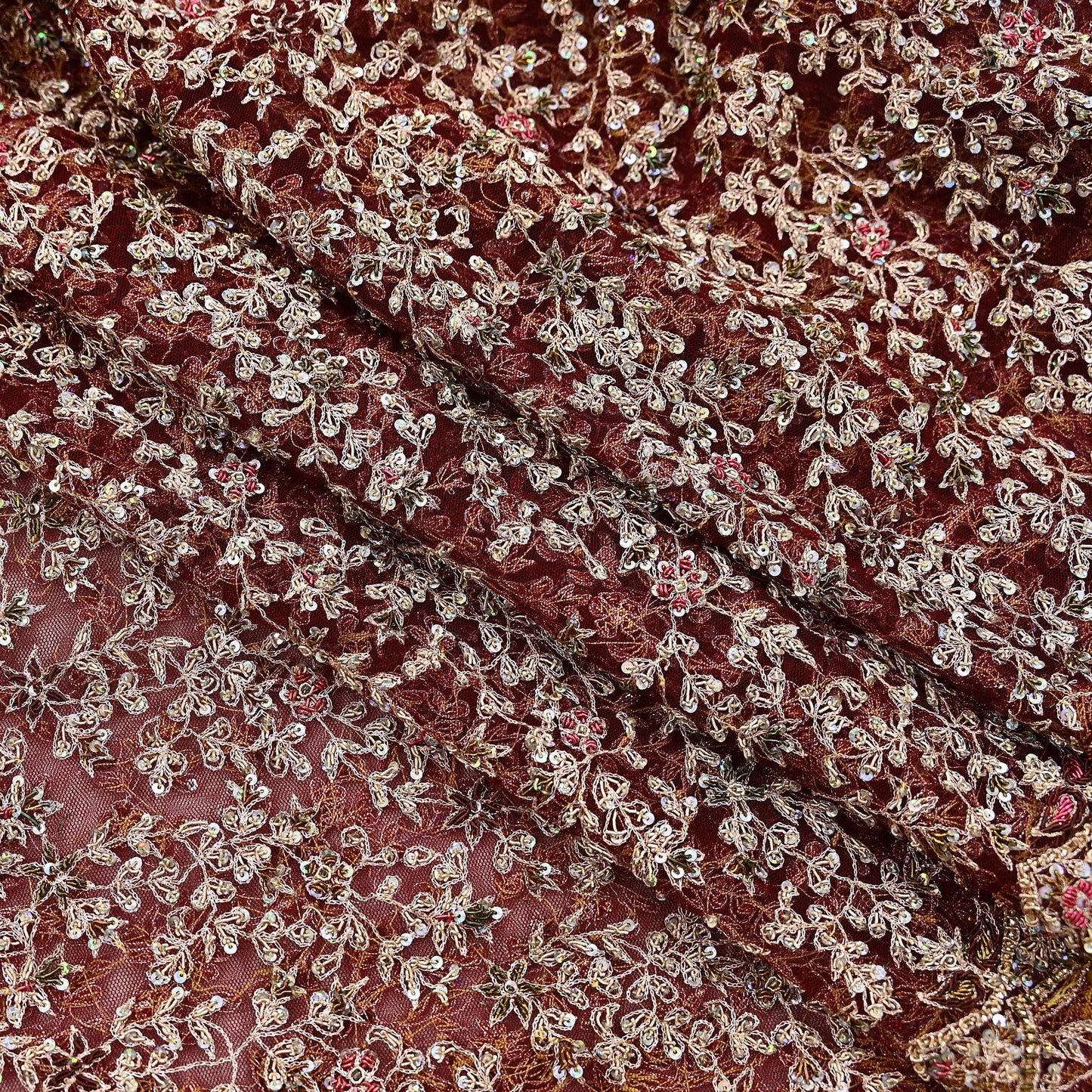 Indian Vintage Heavy Wedding Maroon Dupatta Net Mesh Long Stole Hand Embroidered Scarves Golden Zardozi Zari Sequins Dridal Veil Hijab