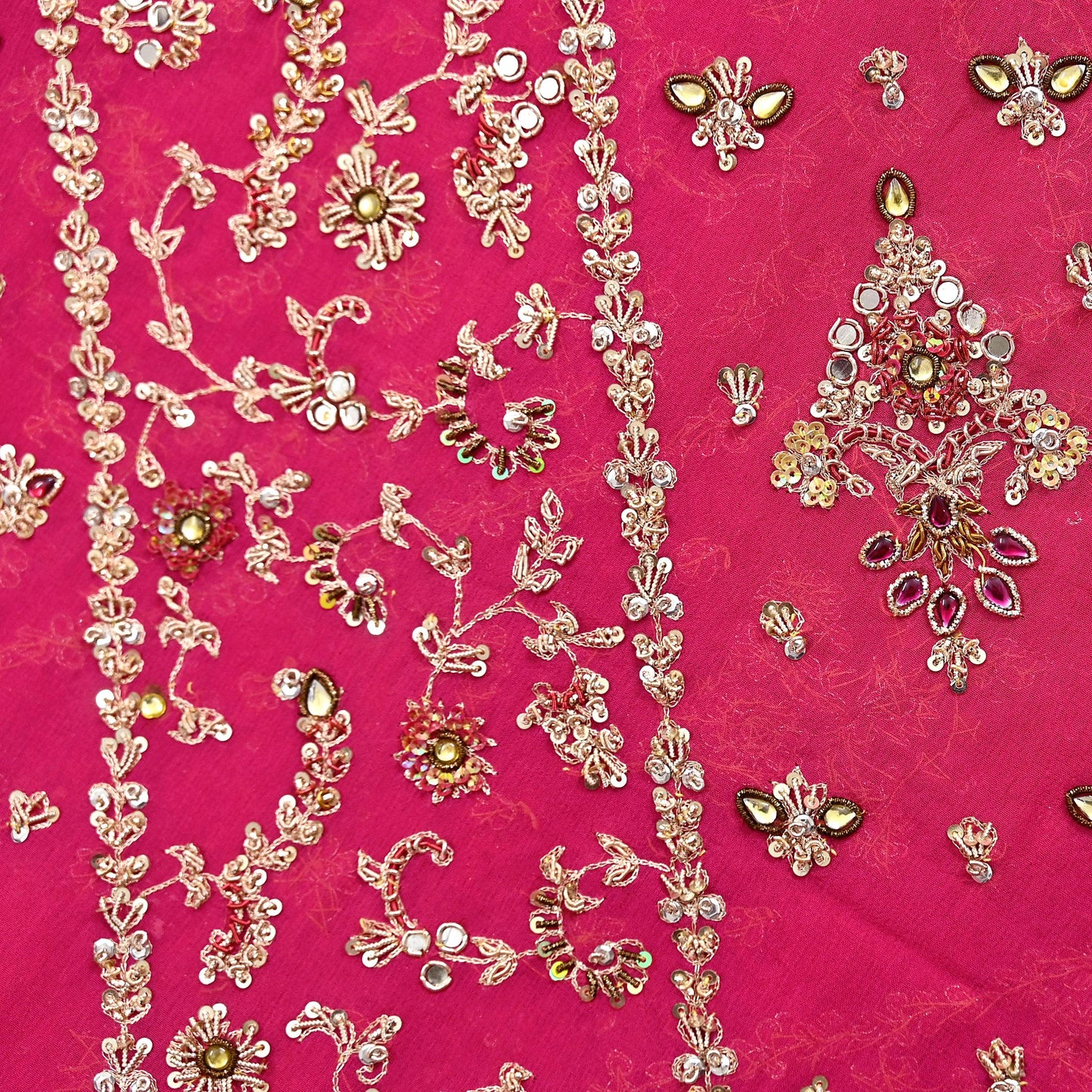 Indian Vintage Heavy Pink Bridal Dupatta Pure Georgette Silk Hand Embroidered Zardozi, Dabka, Zari Work Party Wear Long Stole