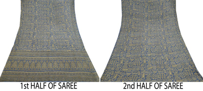 Indian Vintage Sari Beige & Gray 100% Pure Silk Printed Saree 5yd Sewing Craft Fabric Dress Making Soft Crafting Quilting Upcycle Used