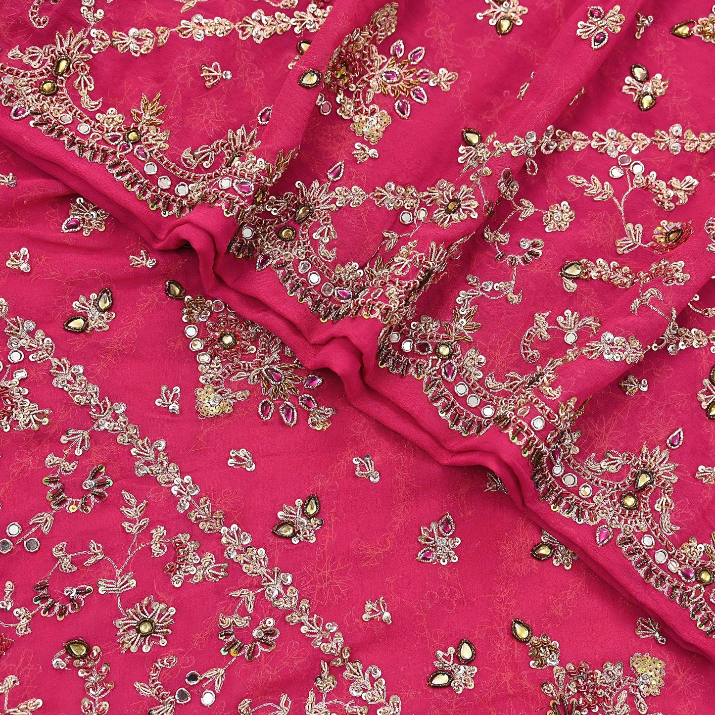 Indian Vintage Heavy Pink Bridal Dupatta Pure Georgette Silk Hand Embroidered Zardozi, Dabka, Zari Work Party Wear Long Stole