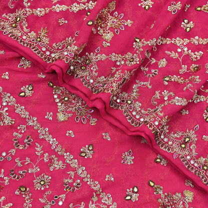 Indian Vintage Heavy Pink Bridal Dupatta Pure Georgette Silk Hand Embroidered Zardozi, Dabka, Zari Work Party Wear Long Stole