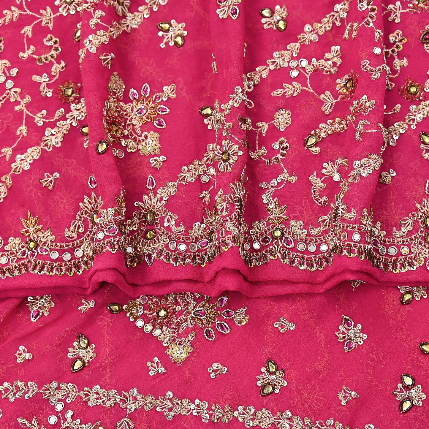 Indian Vintage Heavy Pink Bridal Dupatta Pure Georgette Silk Hand Embroidered Zardozi, Dabka, Zari Work Party Wear Long Stole