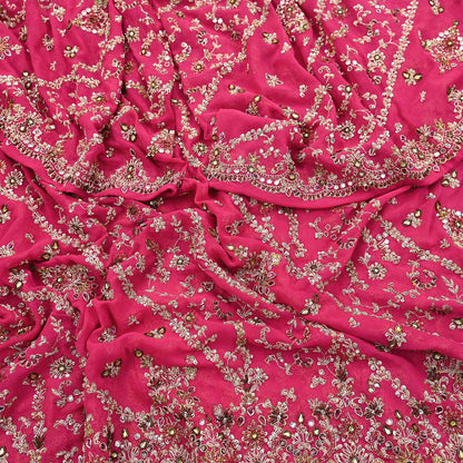 Indian Vintage Heavy Pink Bridal Dupatta Pure Georgette Silk Hand Embroidered Zardozi, Dabka, Zari Work Party Wear Long Stole