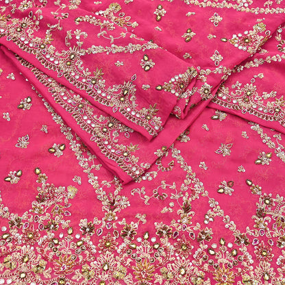 Indian Vintage Heavy Pink Bridal Dupatta Pure Georgette Silk Hand Embroidered Zardozi, Dabka, Zari Work Party Wear Long Stole