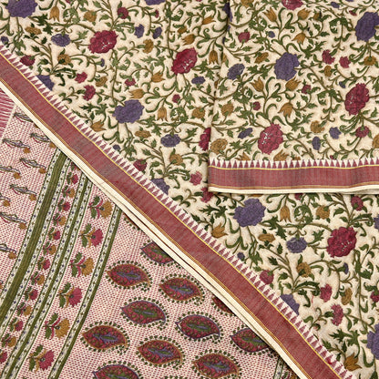 Indian Vintage Sari Maoon & Beige Pure Woolen Woven Printed Sarees Soft Warm Craft Fabric 5Yd Floral Dress making Crafting For Winter Soft
