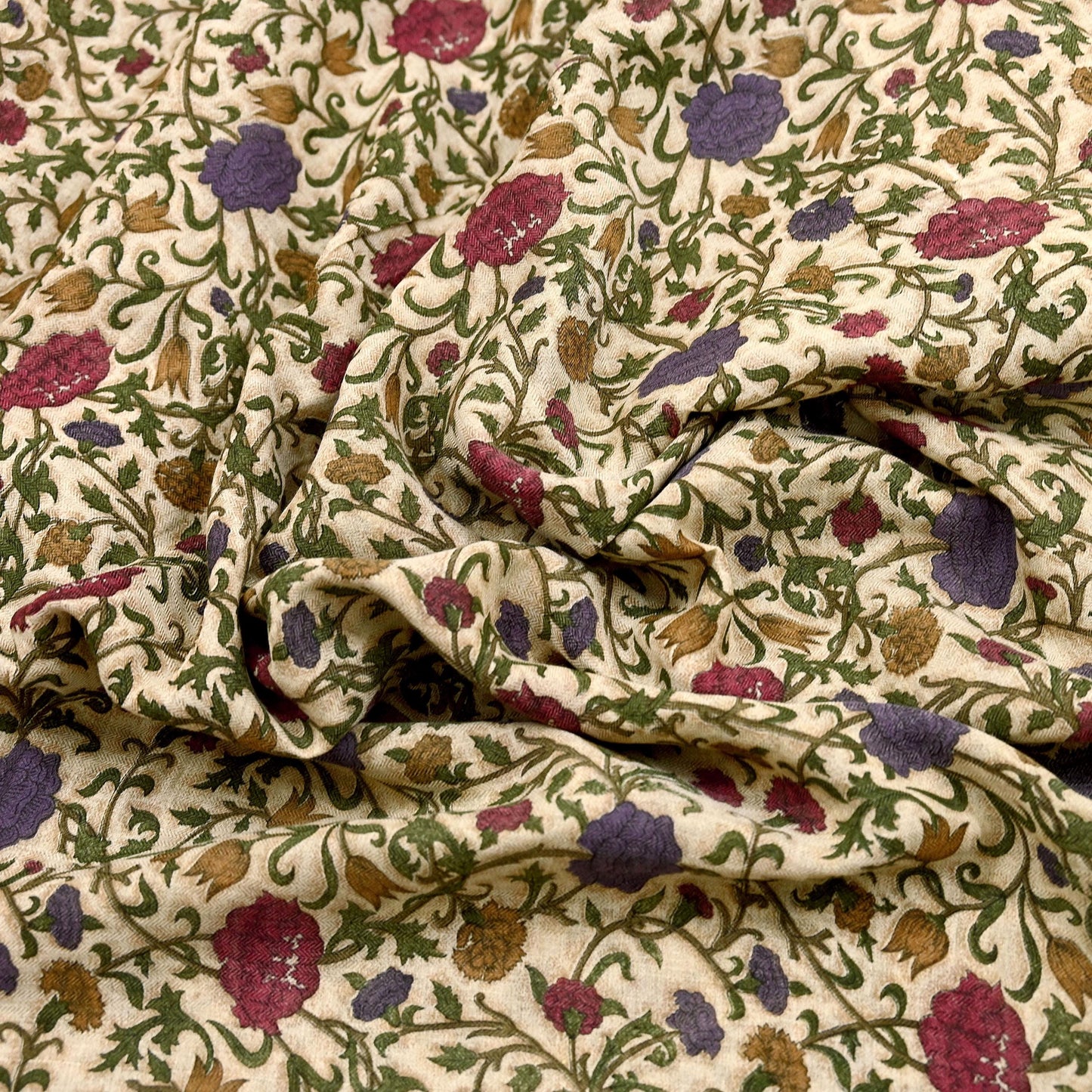 Indian Vintage Sari Maoon & Beige Pure Woolen Woven Printed Sarees Soft Warm Craft Fabric 5Yd Floral Dress making Crafting For Winter Soft