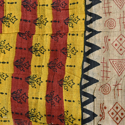 Indian Vintage Beige Dupatta Long Stole 100% Pure Khadi Silk Hand Woven/ Printed Scarves Veil Scarf Wrap Hippie Fringes