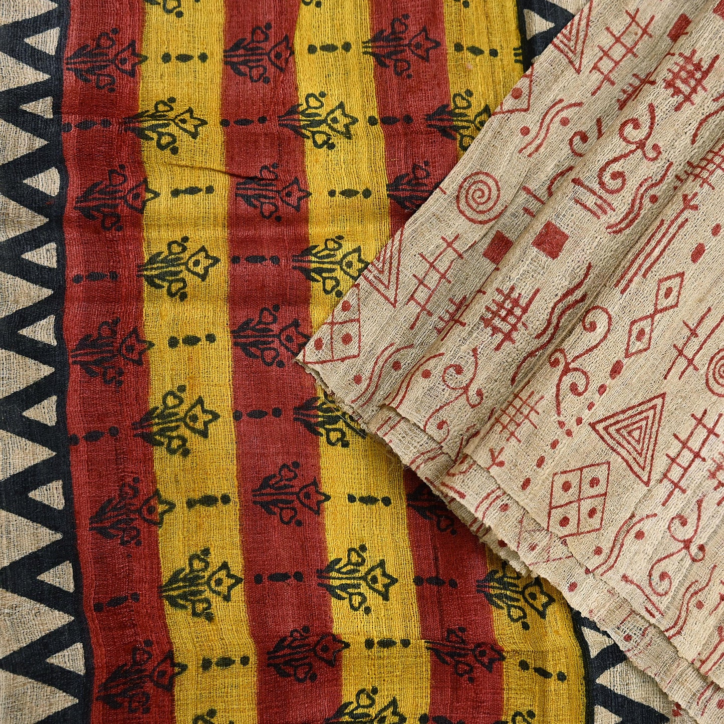 Indian Vintage Beige Dupatta Long Stole 100% Pure Khadi Silk Hand Woven/ Printed Scarves Veil Scarf Wrap Hippie Fringes