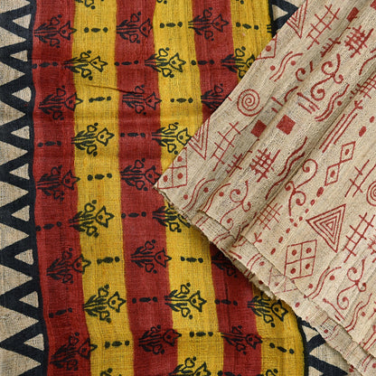 Indian Vintage Beige Dupatta Long Stole 100% Pure Khadi Silk Hand Woven/ Printed Scarves Veil Scarf Wrap Hippie Fringes