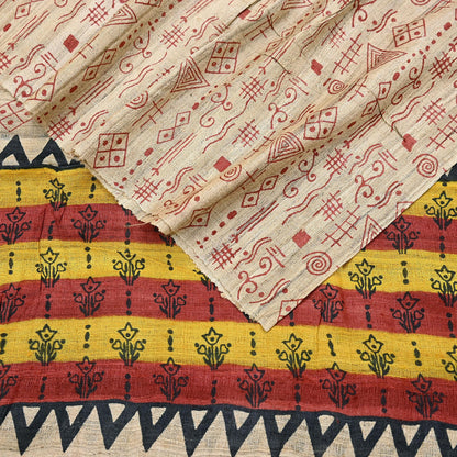 Indian Vintage Beige Dupatta Long Stole 100% Pure Khadi Silk Hand Woven/ Printed Scarves Veil Scarf Wrap Hippie Fringes