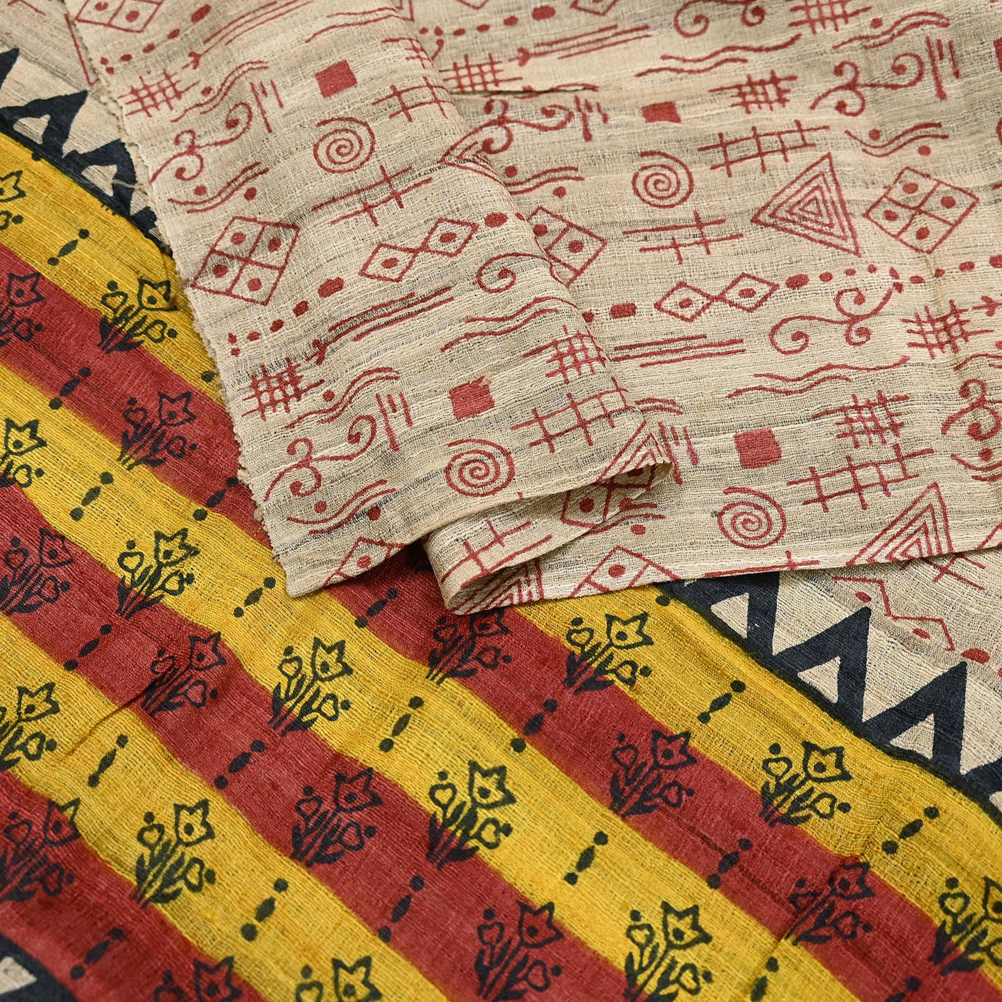 Indian Vintage Beige Dupatta Long Stole 100% Pure Khadi Silk Hand Woven/ Printed Scarves Veil Scarf Wrap Hippie Fringes