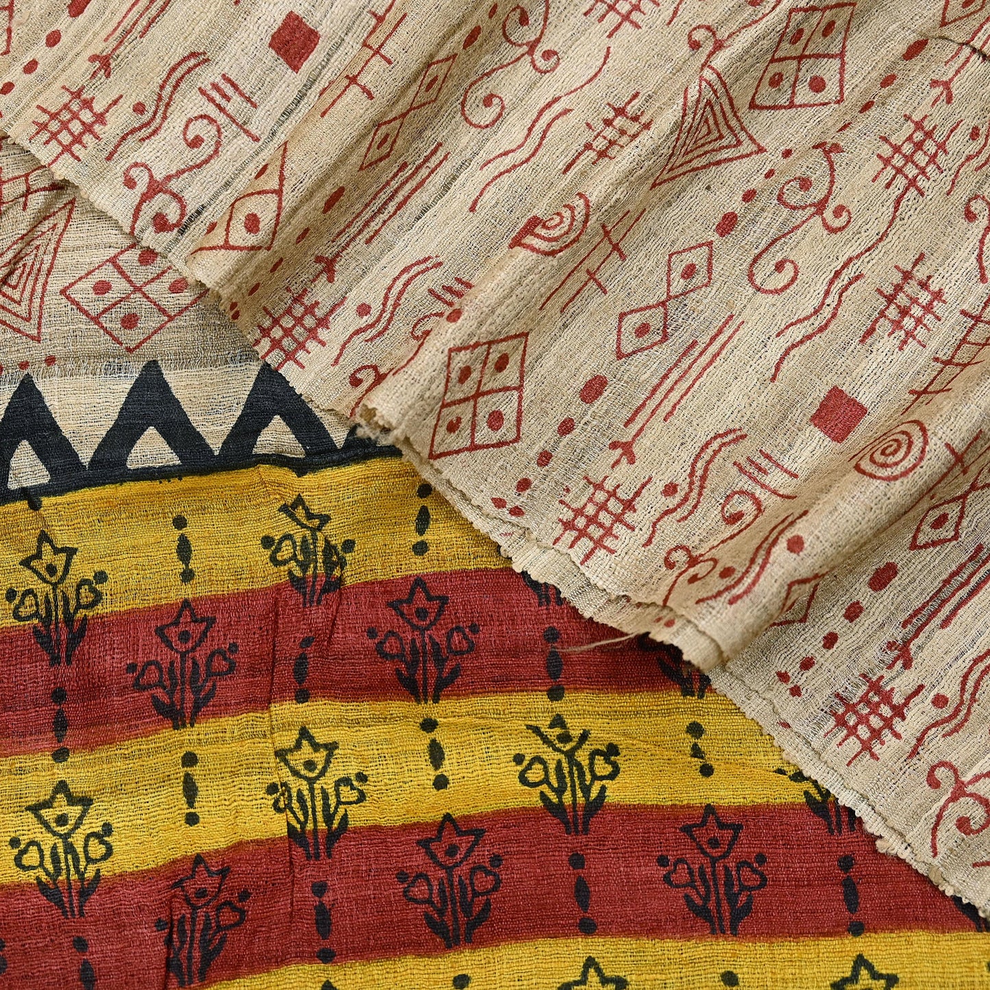 Indian Vintage Beige Dupatta Long Stole 100% Pure Khadi Silk Hand Woven/ Printed Scarves Veil Scarf Wrap Hippie Fringes