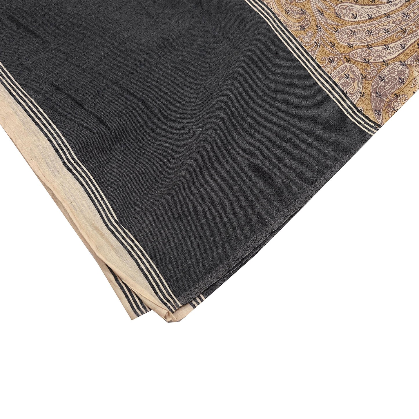 Indian Vintage Black & beige Dupatta Long Stole 100% Pure Khadi Silk Hand Woven/ Printed Scarves Veil Scarf Wrap Hippie