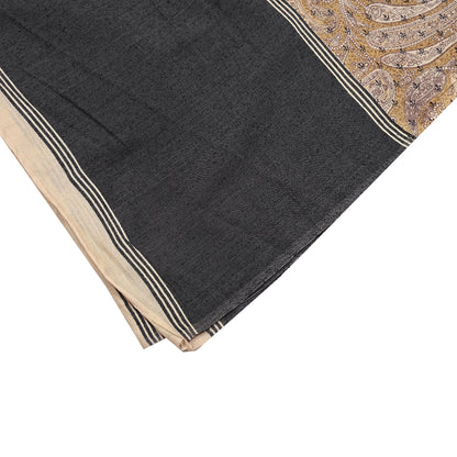 Indian Vintage Black & beige Dupatta Long Stole 100% Pure Khadi Silk Hand Woven/ Printed Scarves Veil Scarf Wrap Hippie