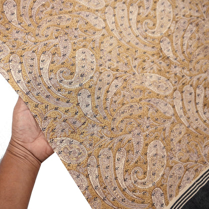 Indian Vintage Black & beige Dupatta Long Stole 100% Pure Khadi Silk Hand Woven/ Printed Scarves Veil Scarf Wrap Hippie