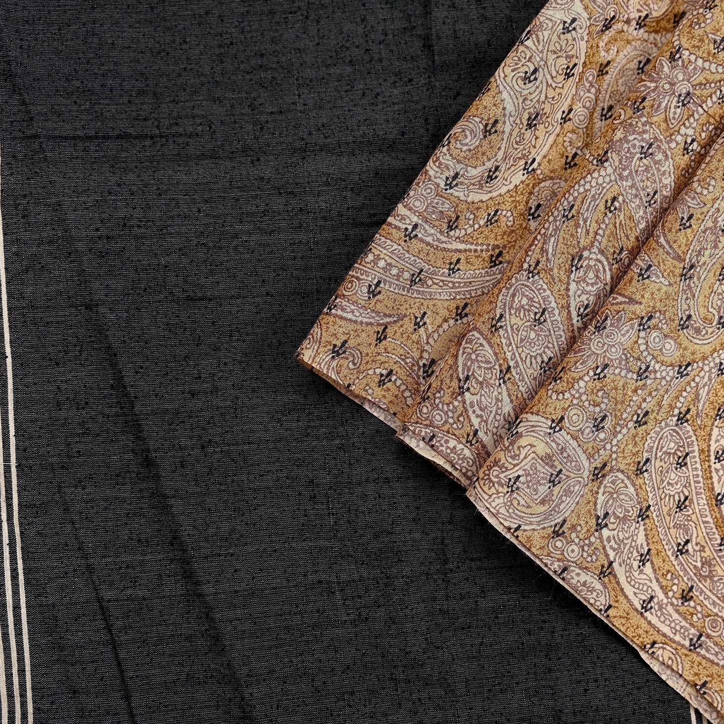 Indian Vintage Black & beige Dupatta Long Stole 100% Pure Khadi Silk Hand Woven/ Printed Scarves Veil Scarf Wrap Hippie