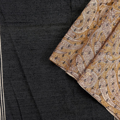 Indian Vintage Black & beige Dupatta Long Stole 100% Pure Khadi Silk Hand Woven/ Printed Scarves Veil Scarf Wrap Hippie