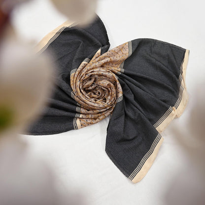 Indian Vintage Black & beige Dupatta Long Stole 100% Pure Khadi Silk Hand Woven/ Printed Scarves Veil Scarf Wrap Hippie