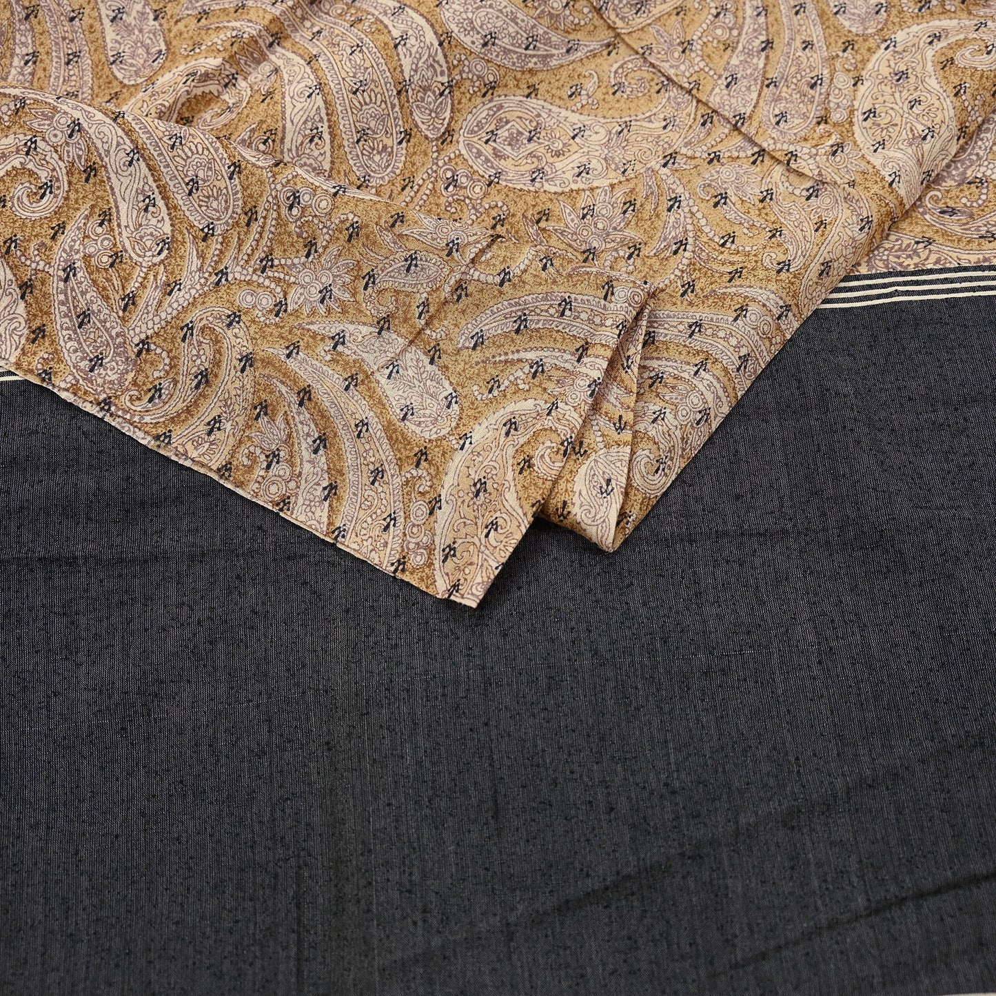 Indian Vintage Black & beige Dupatta Long Stole 100% Pure Khadi Silk Hand Woven/ Printed Scarves Veil Scarf Wrap Hippie