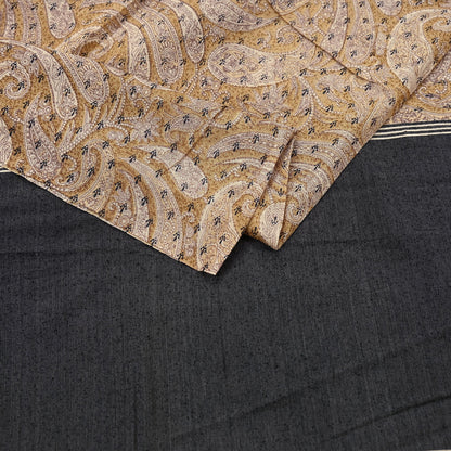 Indian Vintage Black & beige Dupatta Long Stole 100% Pure Khadi Silk Hand Woven/ Printed Scarves Veil Scarf Wrap Hippie