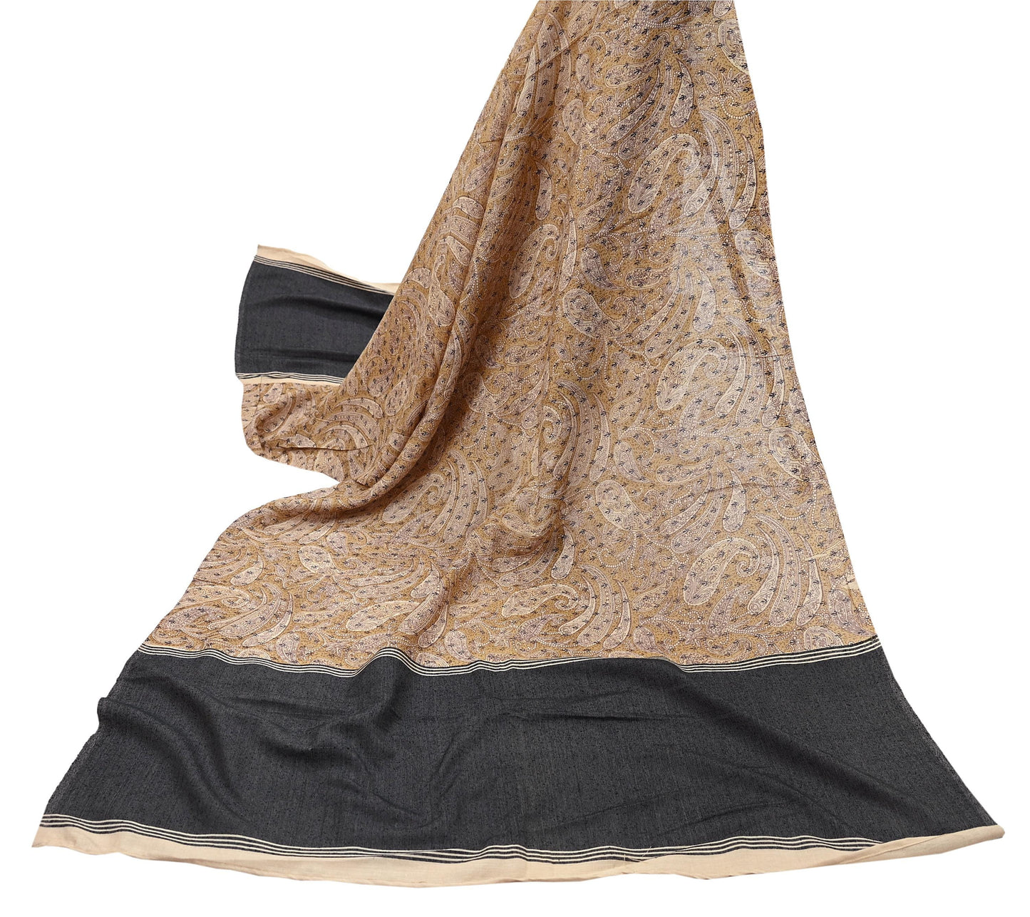 Indian Vintage Black & beige Dupatta Long Stole 100% Pure Khadi Silk Hand Woven/ Printed Scarves Veil Scarf Wrap Hippie