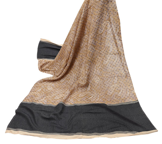 Indian Vintage Black & beige Dupatta Long Stole 100% Pure Khadi Silk Hand Woven/ Printed Scarves Veil Scarf Wrap Hippie