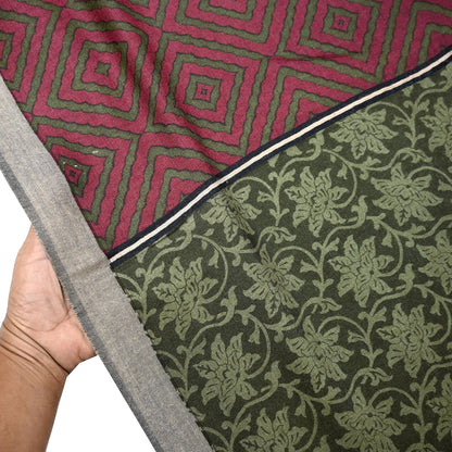 Indian Women Vintage Green & Maroon Long Stole Pure Woolen Scarf Dupatta Scarves Printed Sarong Wrap Veil Hijab Shawl Soft