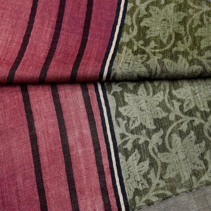 Indian Women Vintage Green & Maroon Long Stole Pure Woolen Scarf Dupatta Scarves Printed Sarong Wrap Veil Hijab Shawl Soft