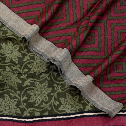 Indian Women Vintage Green & Maroon Long Stole Pure Woolen Scarf Dupatta Scarves Printed Sarong Wrap Veil Hijab Shawl Soft