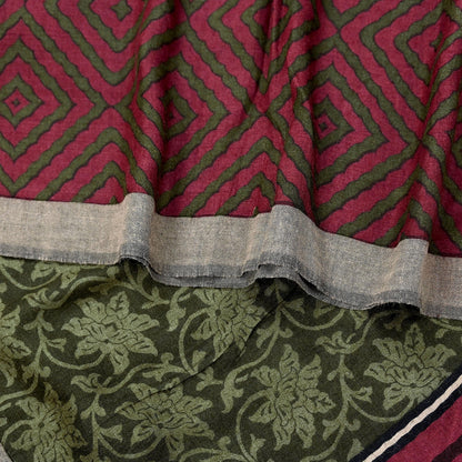 Indian Women Vintage Green & Maroon Long Stole Pure Woolen Scarf Dupatta Scarves Printed Sarong Wrap Veil Hijab Shawl Soft