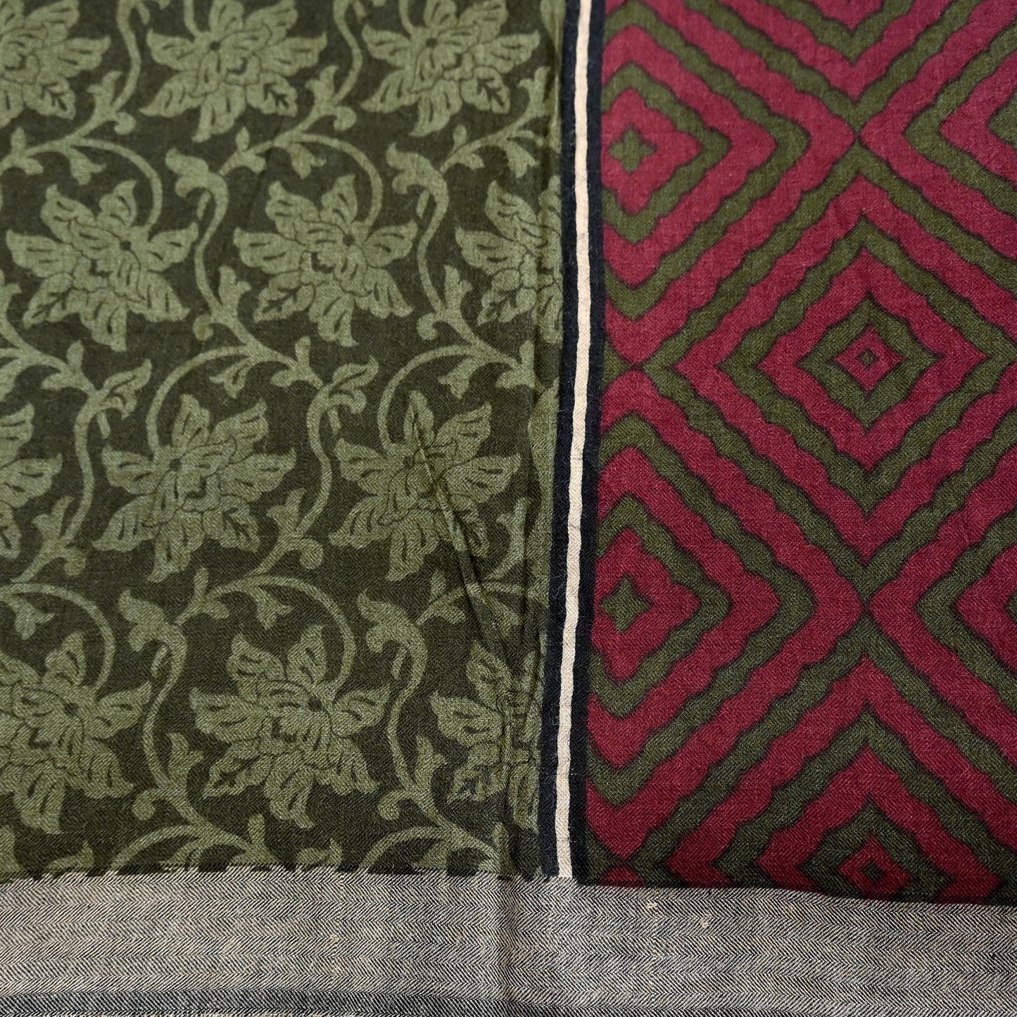 Indian Women Vintage Green & Maroon Long Stole Pure Woolen Scarf Dupatta Scarves Printed Sarong Wrap Veil Hijab Shawl Soft