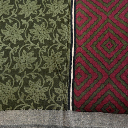 Indian Women Vintage Green & Maroon Long Stole Pure Woolen Scarf Dupatta Scarves Printed Sarong Wrap Veil Hijab Shawl Soft