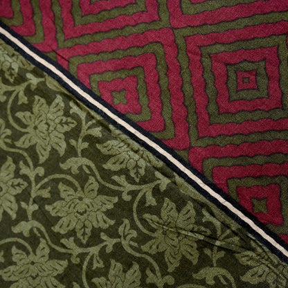 Indian Women Vintage Green & Maroon Long Stole Pure Woolen Scarf Dupatta Scarves Printed Sarong Wrap Veil Hijab Shawl Soft