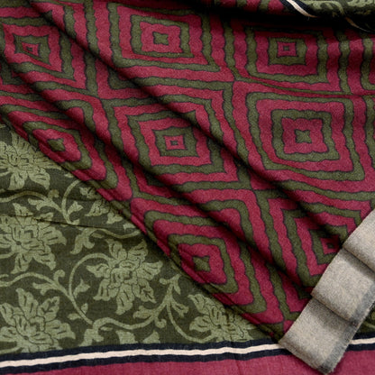 Indian Women Vintage Green & Maroon Long Stole Pure Woolen Scarf Dupatta Scarves Printed Sarong Wrap Veil Hijab Shawl Soft