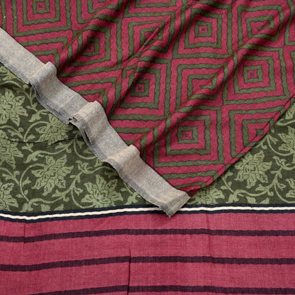 Indian Women Vintage Green & Maroon Long Stole Pure Woolen Scarf Dupatta Scarves Printed Sarong Wrap Veil Hijab Shawl Soft