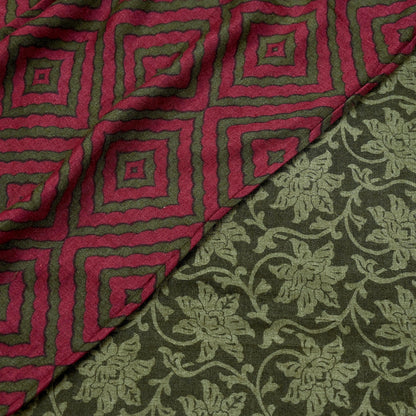 Indian Women Vintage Green & Maroon Long Stole Pure Woolen Scarf Dupatta Scarves Printed Sarong Wrap Veil Hijab Shawl Soft