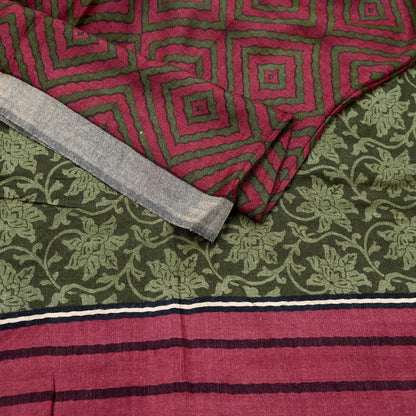 Indian Women Vintage Green & Maroon Long Stole Pure Woolen Scarf Dupatta Scarves Printed Sarong Wrap Veil Hijab Shawl Soft