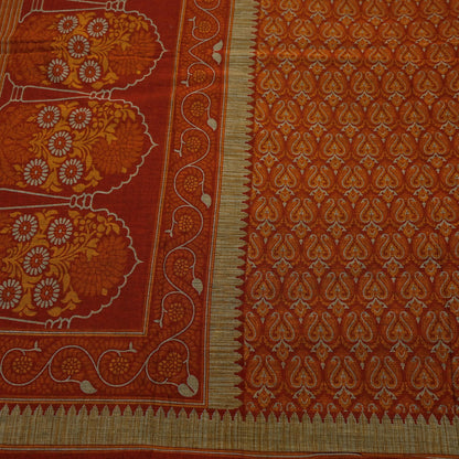 Indian Vintage Sari Maroon & Orange Pure Cotton Printed Saree 5Yd Craft Fabric Soft Floral Sarong Wrap Boho Kimono Quilting Dress Making