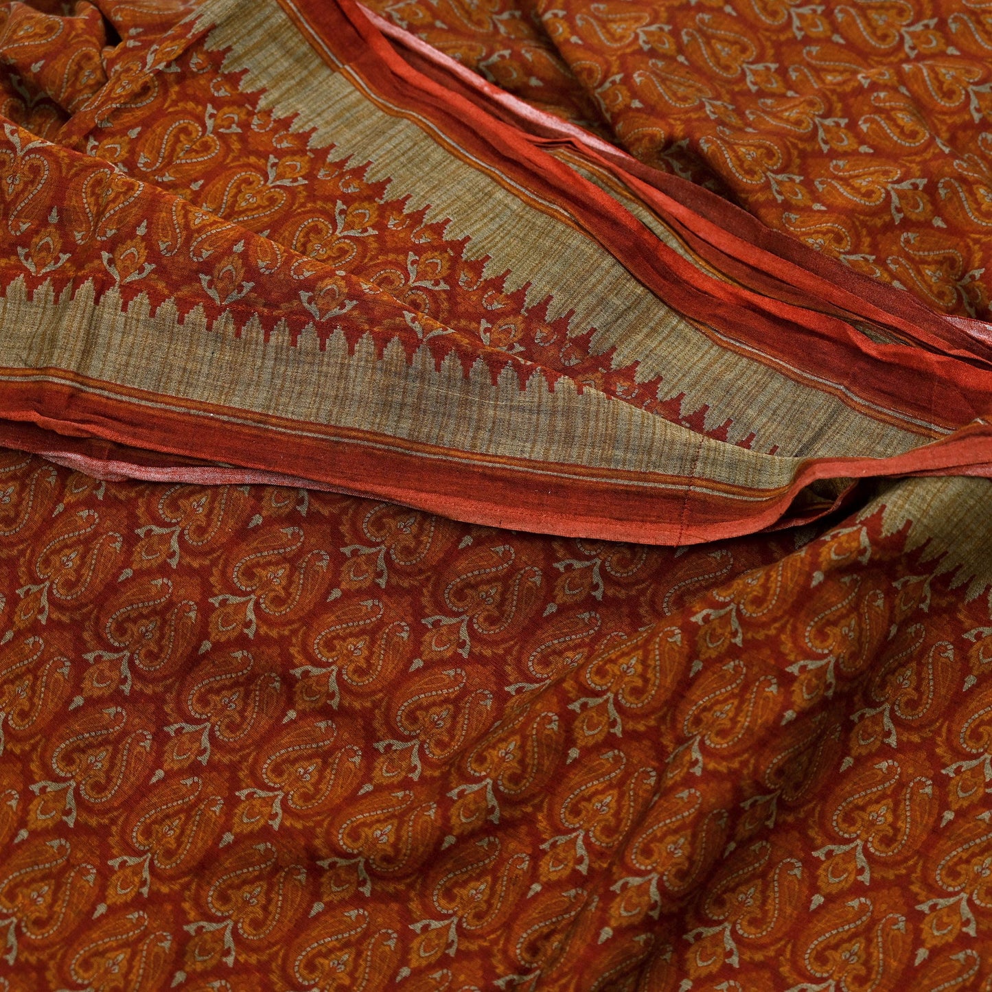 Indian Vintage Sari Maroon & Orange Pure Cotton Printed Saree 5Yd Craft Fabric Soft Floral Sarong Wrap Boho Kimono Quilting Dress Making