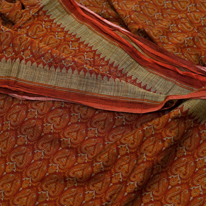 Indian Vintage Sari Maroon & Orange Pure Cotton Printed Saree 5Yd Craft Fabric Soft Floral Sarong Wrap Boho Kimono Quilting Dress Making