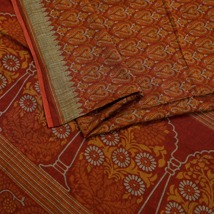 Indian Vintage Sari Maroon & Orange Pure Cotton Printed Saree 5Yd Craft Fabric Soft Floral Sarong Wrap Boho Kimono Quilting Dress Making